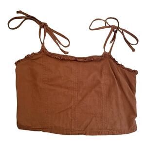 AERIE Light Brown Crop Top With Elastic Back and Tie Shoulders Size M